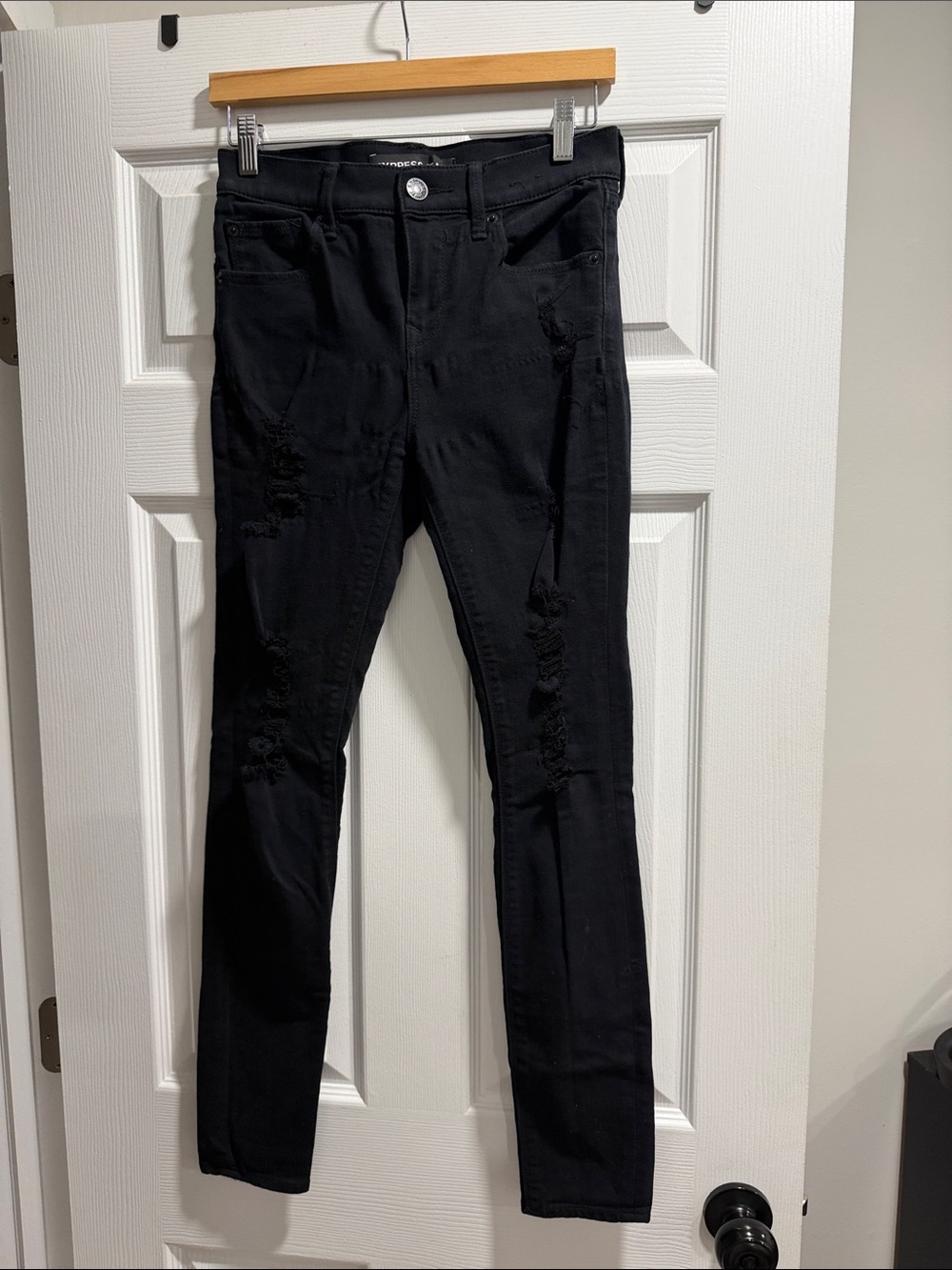 Express Black Distressed Skinny Jeans